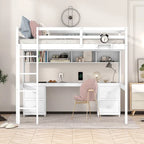 Nestfair Full Size Loft Bed with Desk and Cabinets