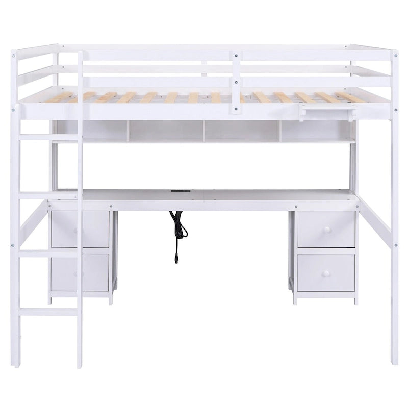 Nestfair Full Size Loft Bed with Desk and Cabinets