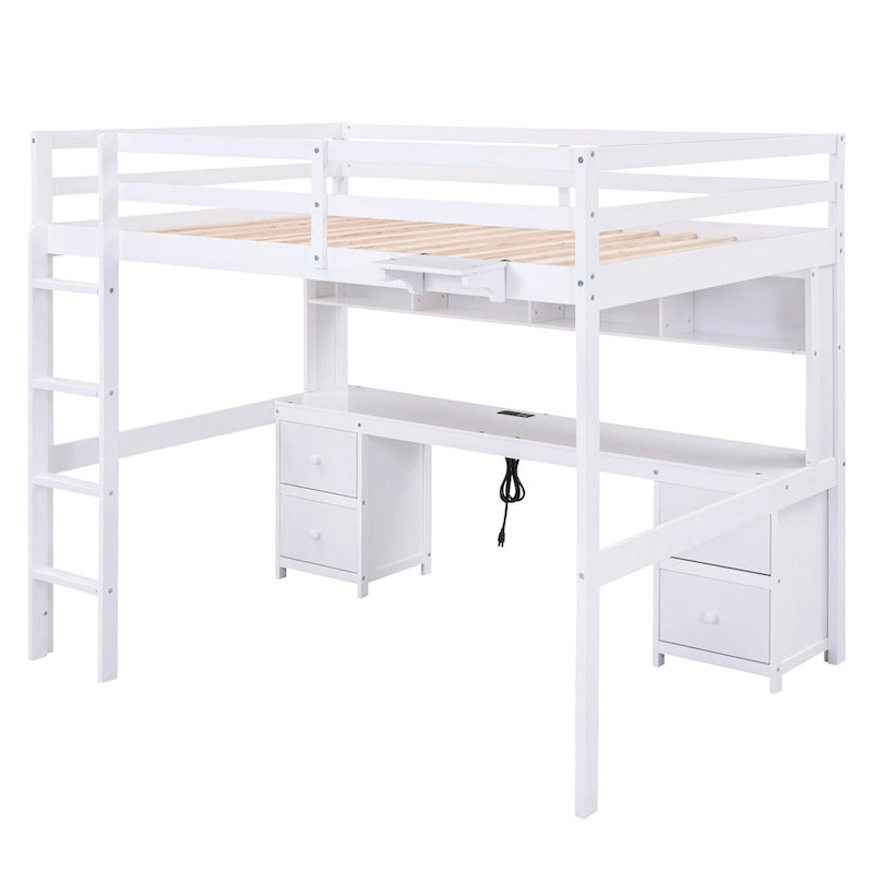 Nestfair Full Size Loft Bed with Desk and Cabinets