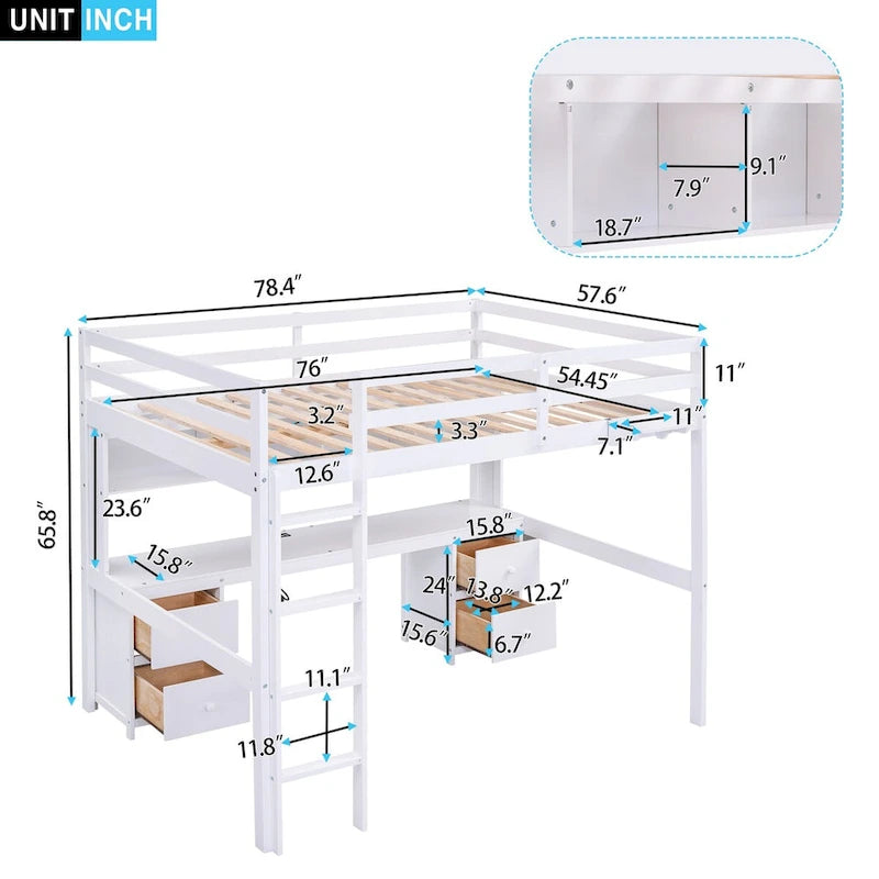 Nestfair Full Size Loft Bed with Desk and Cabinets