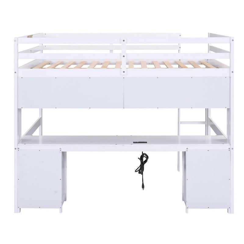 Nestfair Full Size Loft Bed with Desk and Cabinets