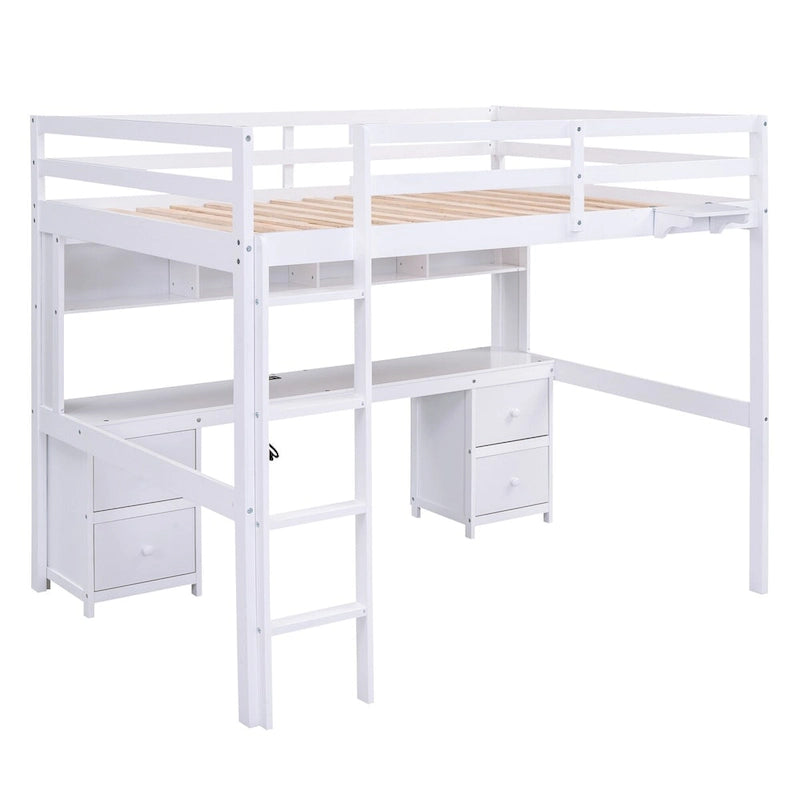 Nestfair Full Size Loft Bed with Desk and Cabinets