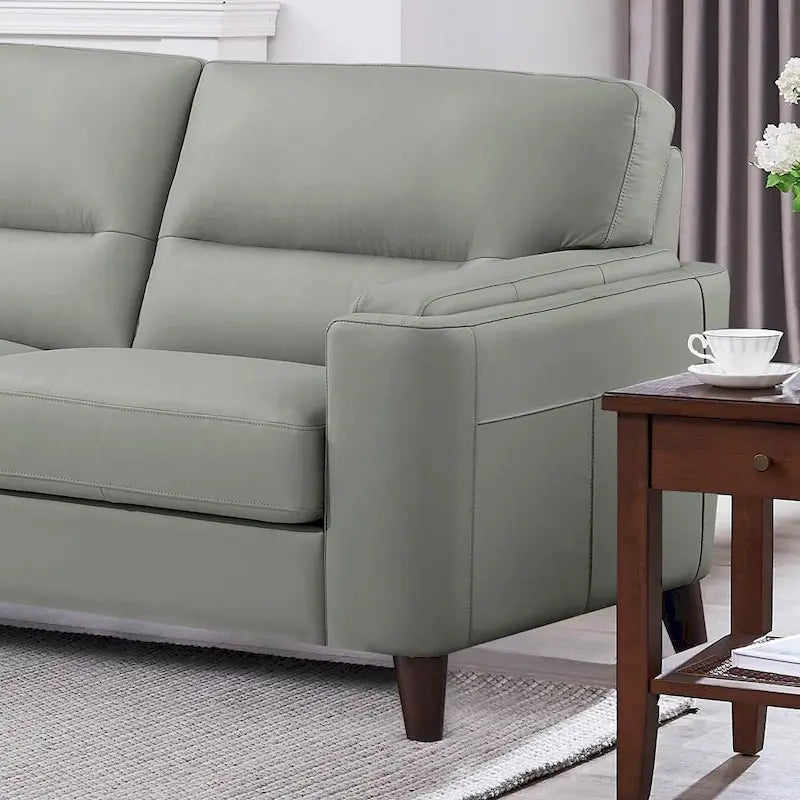 Hydeline Elm Top Grain Leather Sectional Sofa with Chaise, Feather, Memory Foam and Springs