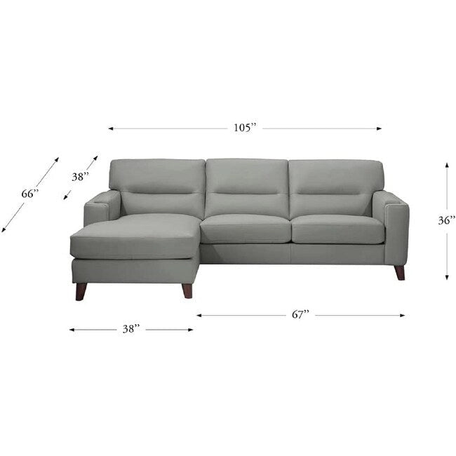 Hydeline Elm Top Grain Leather Sectional Sofa with Chaise, Feather, Memory Foam and Springs