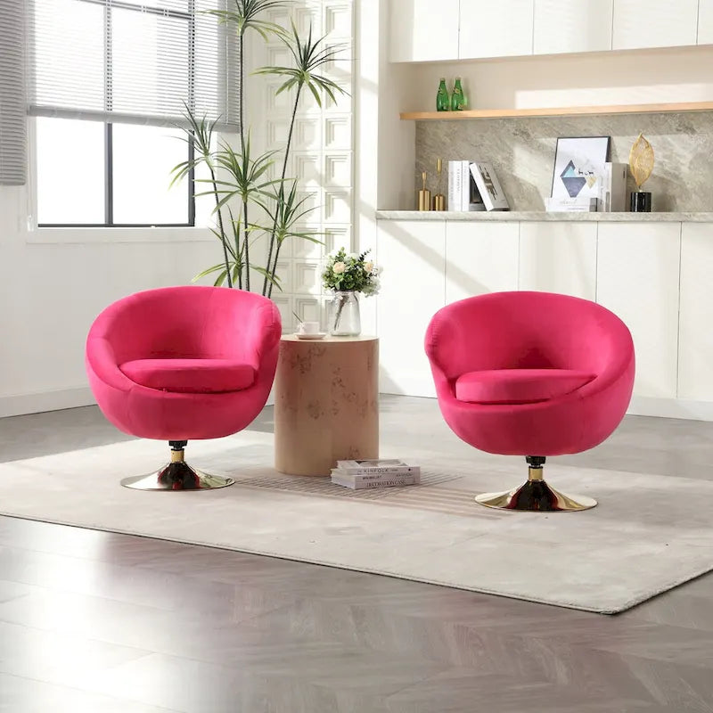 HOMEFUN Velvet 360 Degree Swivel Cuddle Barrel Accent Chairsset of 2