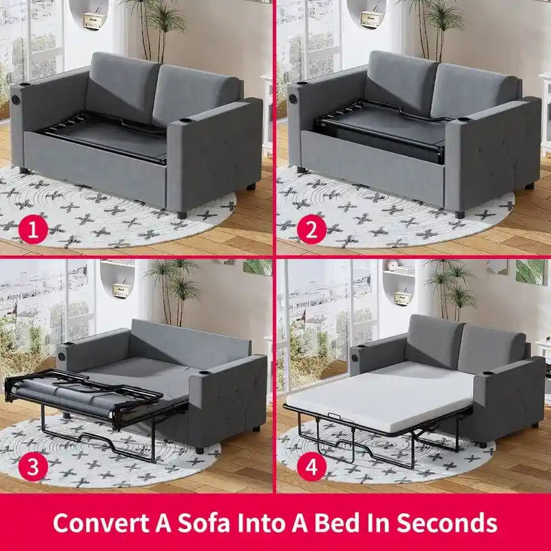 Mixoy Pull Out Sofa Bed,Sleeper Sofa Couch with Memory Foam Mattress,Cup Holder,USB,Pull Out Couch Bed