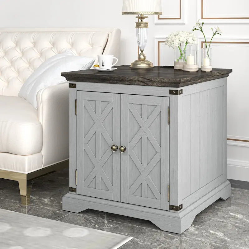 Farmhouse End Table with Charging Station - 25 in Height