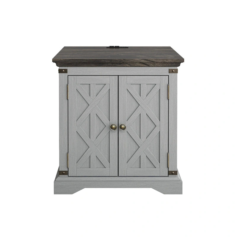 Farmhouse End Table with Charging Station - 25 in Height