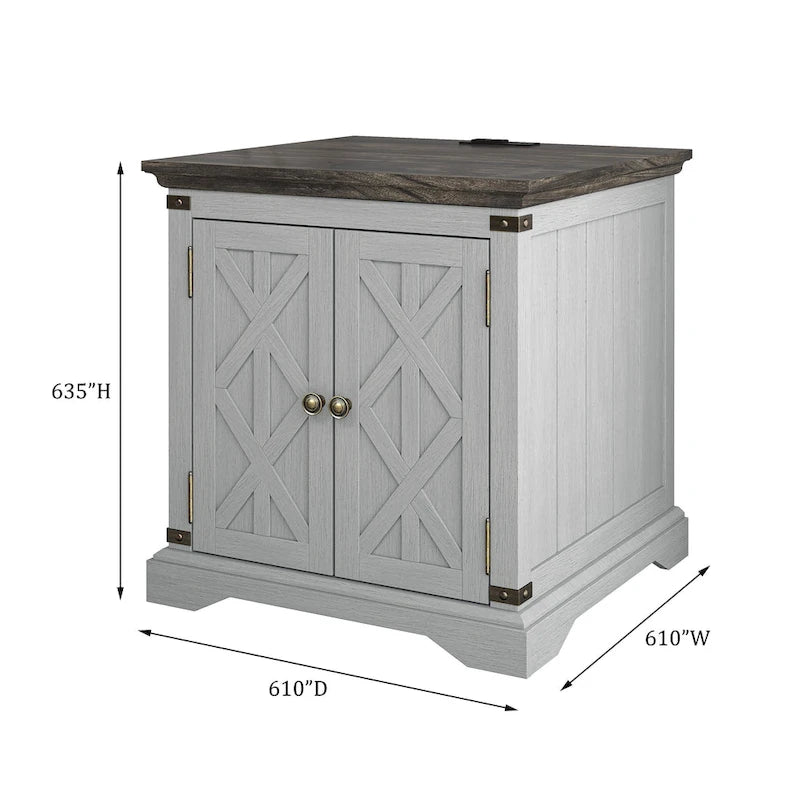 Farmhouse End Table with Charging Station - 25 in Height