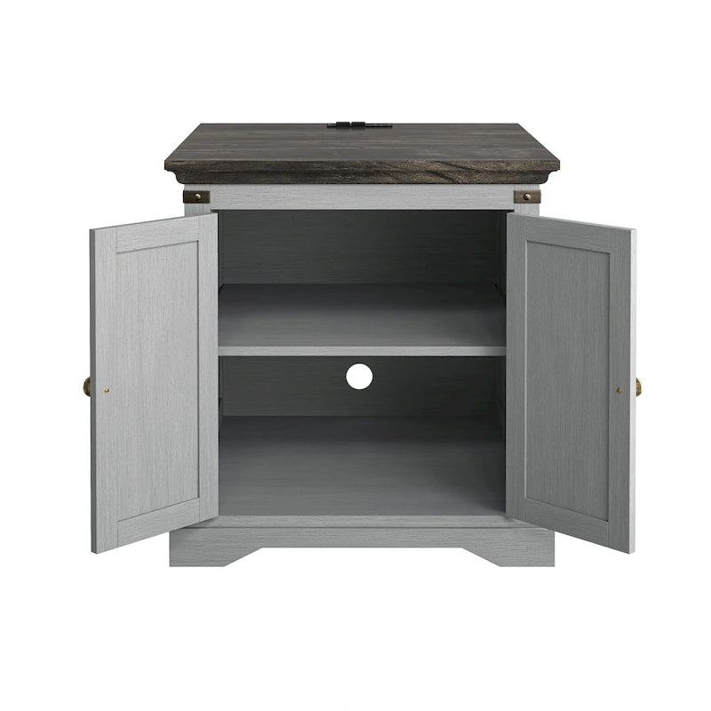 Farmhouse End Table with Charging Station - 25 in Height