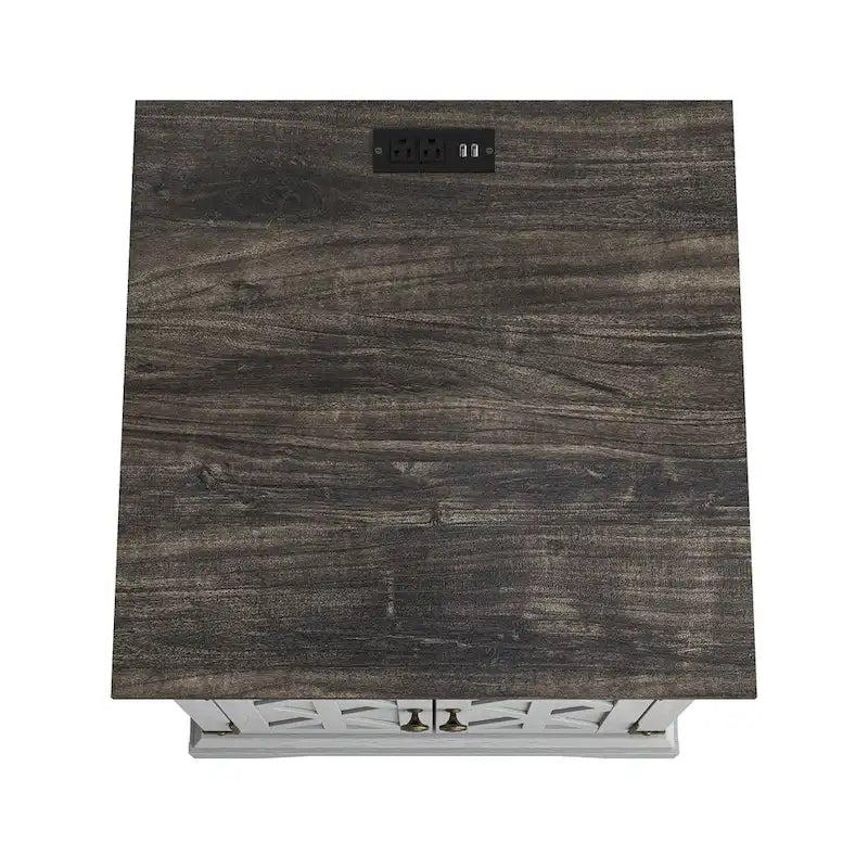Farmhouse End Table with Charging Station - 25 in Height