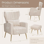 HOMYKA Accent Chair Upholstered Velvet Wingback Armchair with Pillows