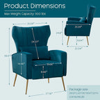 HOMYKA Accent Chair Upholstered Velvet Wingback Armchair with Pillows
