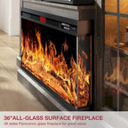 36 Inch 3-Sided Glass Fireplace TV Stand for TVs up to 80