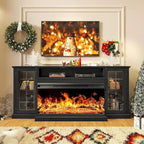 36 Inch 3-Sided Glass Fireplace TV Stand for TVs up to 80