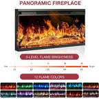 36 Inch 3-Sided Glass Fireplace TV Stand for TVs up to 80