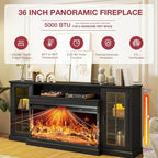 36 Inch 3-Sided Glass Fireplace TV Stand for TVs up to 80