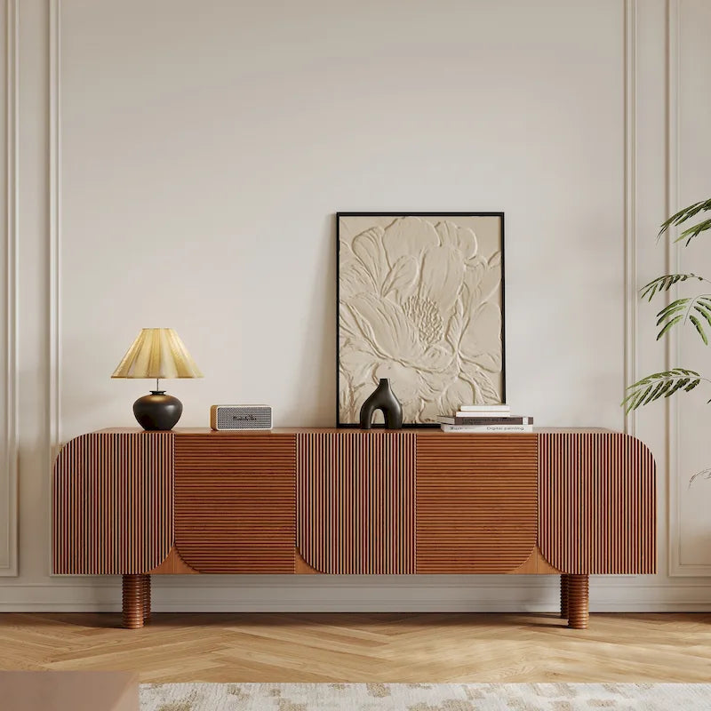 71 Mid Century Wood TV Stands, Modern Brown Media Console for Living Room, Pre-Assembled - 70.87x15.7