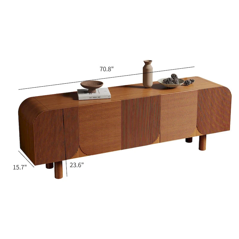 71 Mid Century Wood TV Stands, Modern Brown Media Console for Living Room, Pre-Assembled - 70.87x15.7