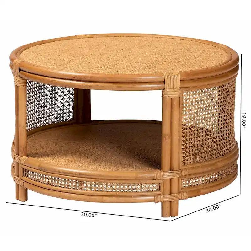 bali & pari Louis Modern Bohemian Natural Brown Rattan Coffee Table