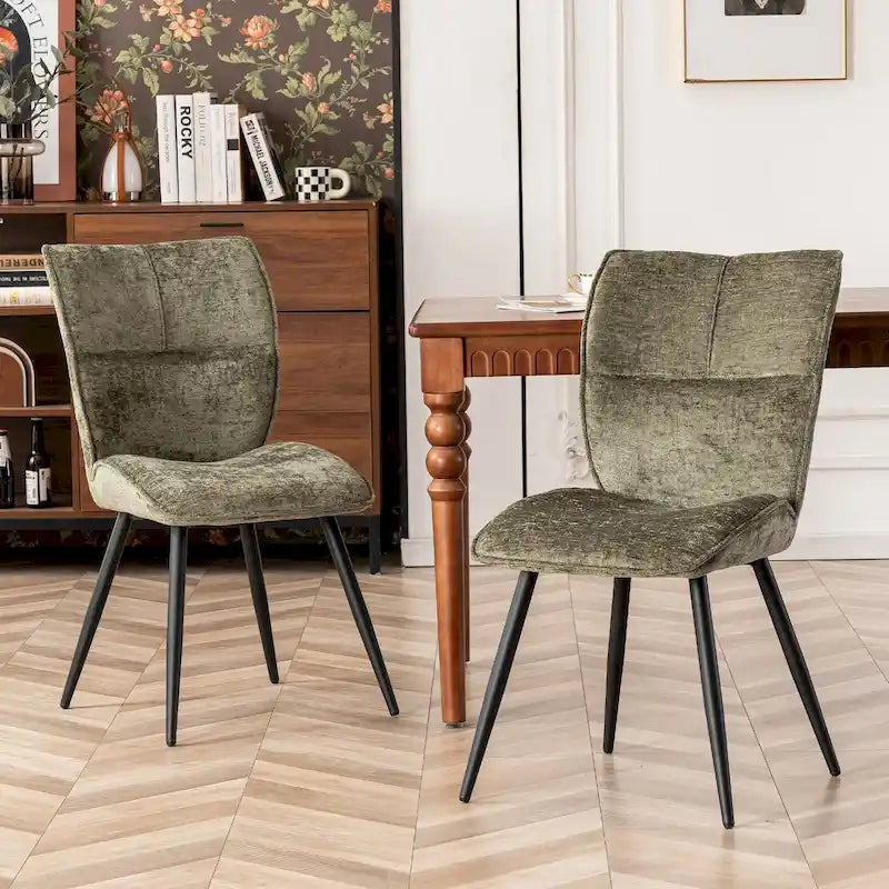 Fabric Upholstered High Back Dining Chairs Set of 2