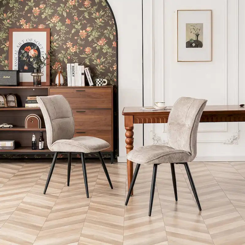 Fabric Upholstered High Back Dining Chairs Set of 2