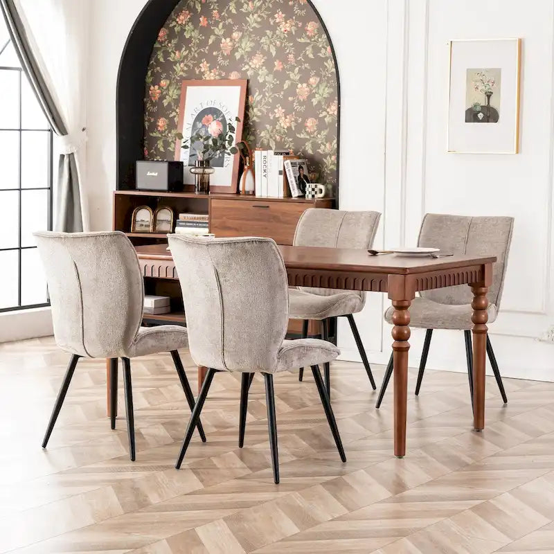Fabric Upholstered High Back Dining Chairs Set of 2