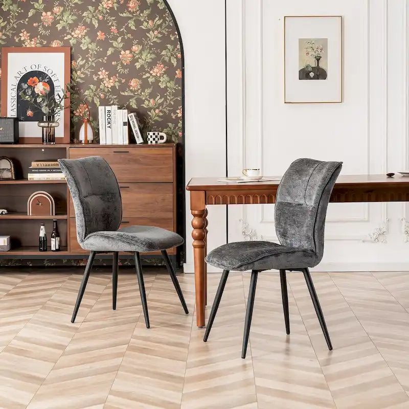 Fabric Upholstered High Back Dining Chairs Set of 2