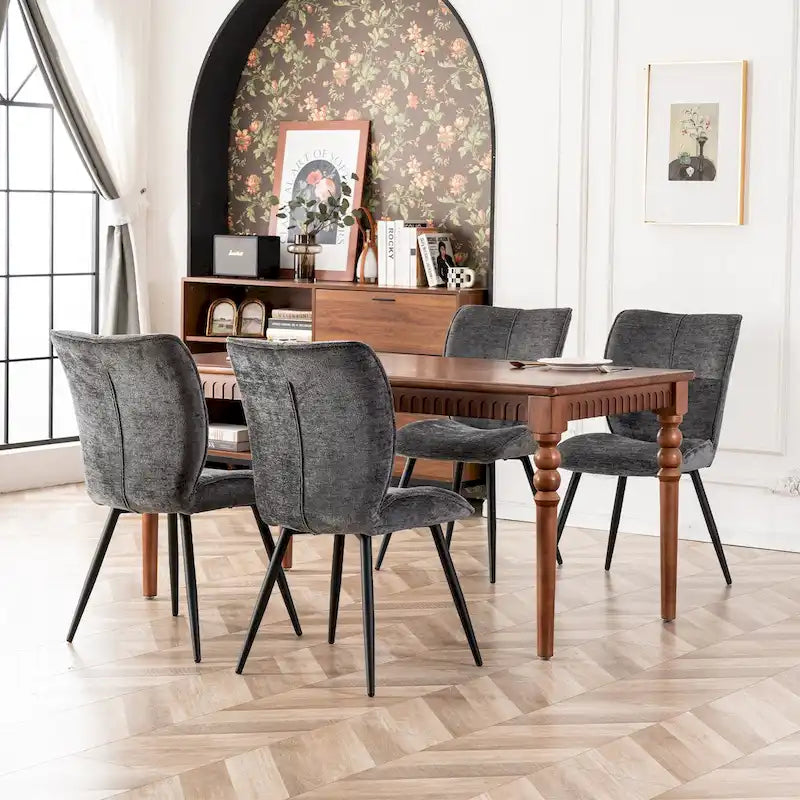 Fabric Upholstered High Back Dining Chairs Set of 2
