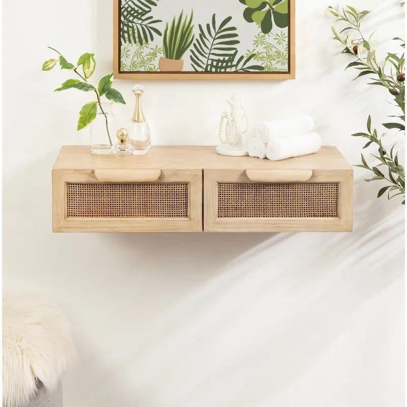 Kate and Laurel Ori Floating Console Rattan - 28x13x6
