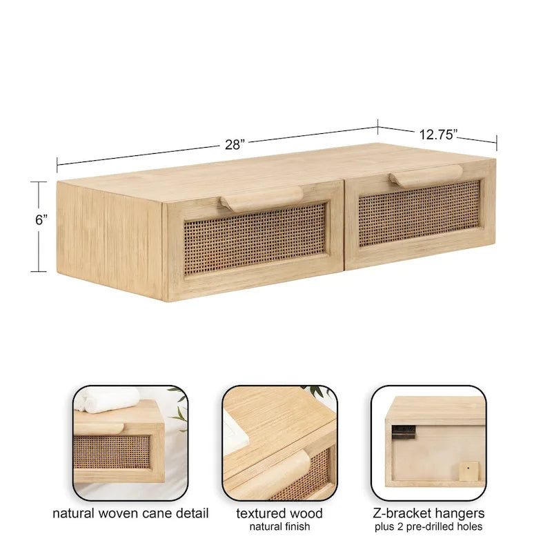 Kate and Laurel Ori Floating Console Rattan - 28x13x6
