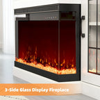 Erommy Adjustable Glass Shelves Entertainment Center with Electric Fireplace in Fireplace TV Stand