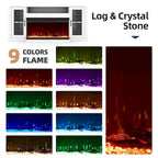 Erommy Adjustable Glass Shelves Entertainment Center with Electric Fireplace in Fireplace TV Stand
