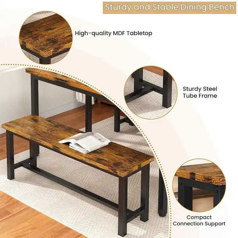 Farmhouse Dining Table Set with 2 Benches, 3-PieceTable Set