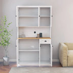 71 Kitchen Pantry Storage Cabinet with Microwave Oven Countertop,Hutch Cabinet with Adjustable Shelves,6 Doors,1 Drawer