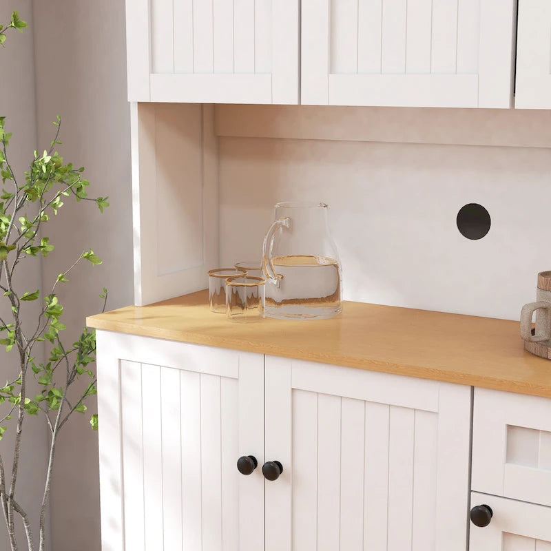 71 Kitchen Pantry Storage Cabinet with Microwave Oven Countertop,Hutch Cabinet with Adjustable Shelves,6 Doors,1 Drawer