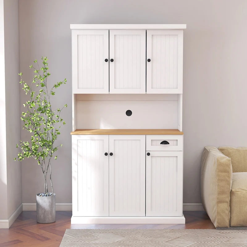 71 Kitchen Pantry Storage Cabinet with Microwave Oven Countertop,Hutch Cabinet with Adjustable Shelves,6 Doors,1 Drawer