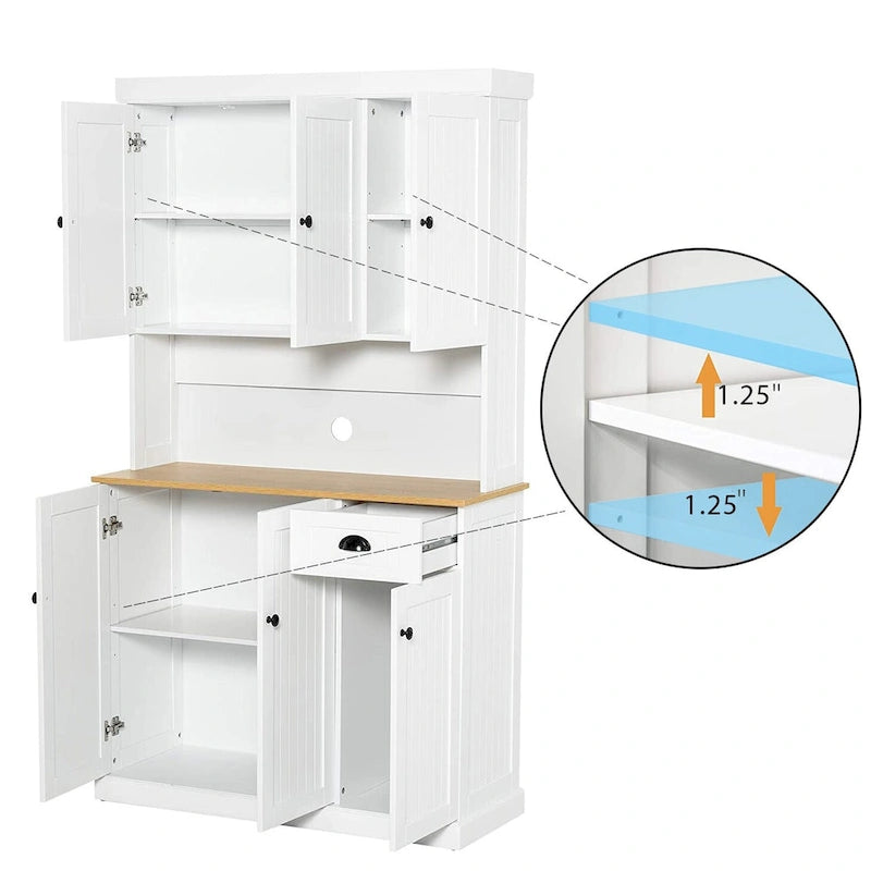 71 Kitchen Pantry Storage Cabinet with Microwave Oven Countertop,Hutch Cabinet with Adjustable Shelves,6 Doors,1 Drawer