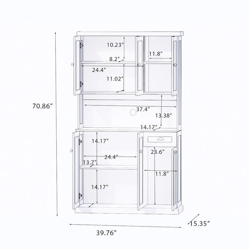 71 Kitchen Pantry Storage Cabinet with Microwave Oven Countertop,Hutch Cabinet with Adjustable Shelves,6 Doors,1 Drawer