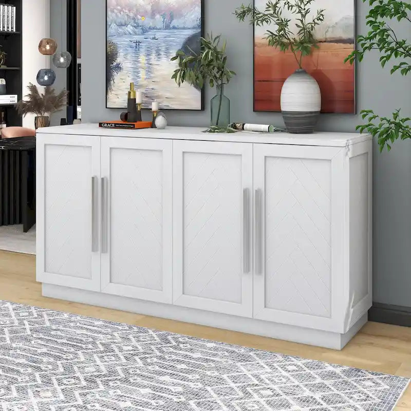 Solid Wood Sideboard with 4 Doors Large Storage Buffet Cabinet
