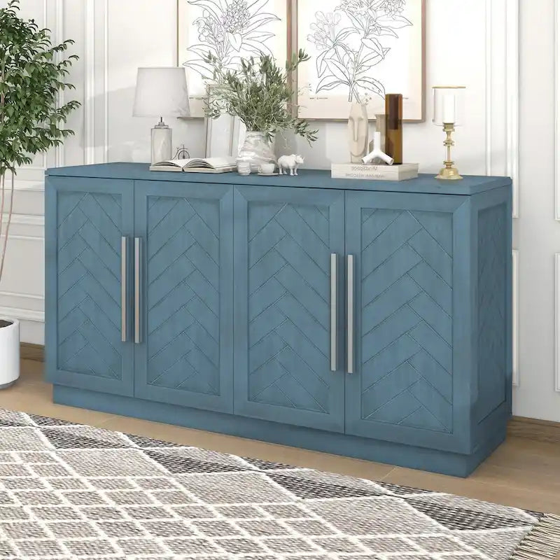 Solid Wood Sideboard with 4 Doors Large Storage Buffet Cabinet