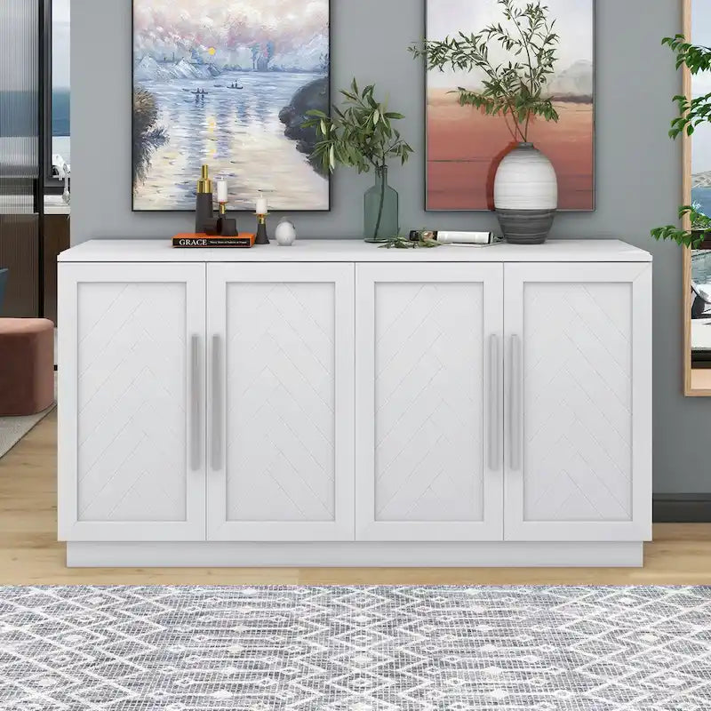 Solid Wood Sideboard with 4 Doors Large Storage Buffet Cabinet