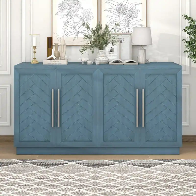 Solid Wood Sideboard with 4 Doors Large Storage Buffet Cabinet