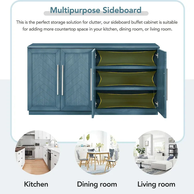 Solid Wood Sideboard with 4 Doors Large Storage Buffet Cabinet