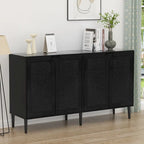 Anmytek 4-Door Black Rattan Buffet Sideboard Modern Accent Storage Cabinet with Adjustable Shelf - 63 W x 15.7 D x 35.4 H