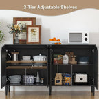 Anmytek 4-Door Black Rattan Buffet Sideboard Modern Accent Storage Cabinet with Adjustable Shelf - 63 W x 15.7 D x 35.4 H