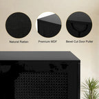 Anmytek 4-Door Black Rattan Buffet Sideboard Modern Accent Storage Cabinet with Adjustable Shelf - 63 W x 15.7 D x 35.4 H