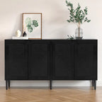 Anmytek 4-Door Black Rattan Buffet Sideboard Modern Accent Storage Cabinet with Adjustable Shelf - 63 W x 15.7 D x 35.4 H