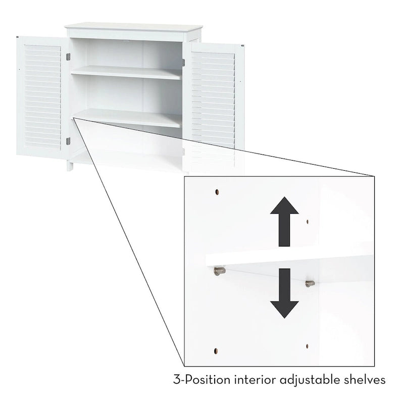 RiverRidge Ellsworth Bathroom and Laundry Storage Floor Cabinet with Doors and Adjustable Shelves - White