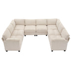 Corduroy Corner Sectional Sofas with Chaise, U-shaped Symmetrical 8-seat Modular Couch